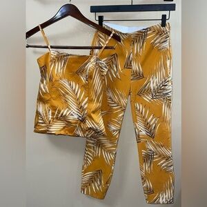 The Skinny Crop White House Black Market Pants and Palm-Print Bustier Set.